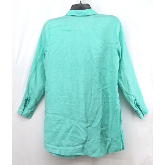 J. Jill Love Linen Shirt Womens Size SP Blue Casual Button Up Linen Blouse Top - Picture 2 of 7